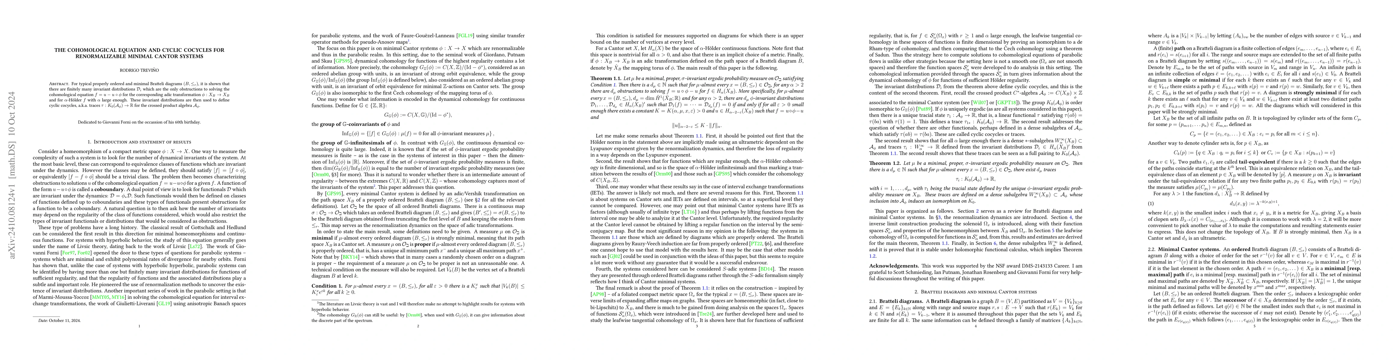 Thumbnail for The cohomological equation and cyclic cocycles for renormalizable
  minimal Cantor systems