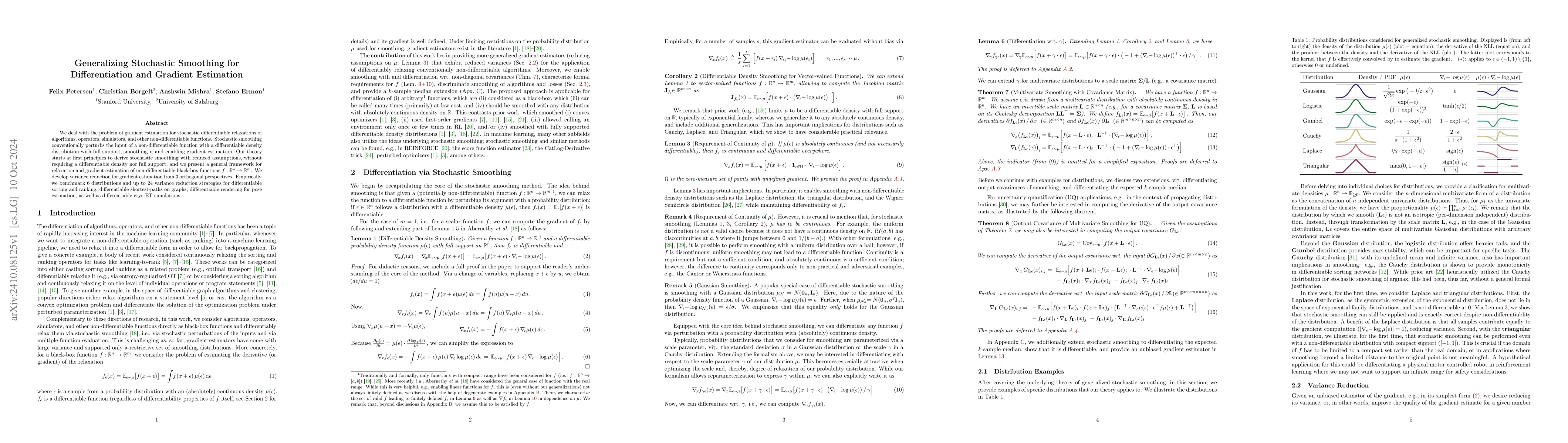 Thumbnail for Generalizing Stochastic Smoothing for Differentiation and Gradient
  Estimation