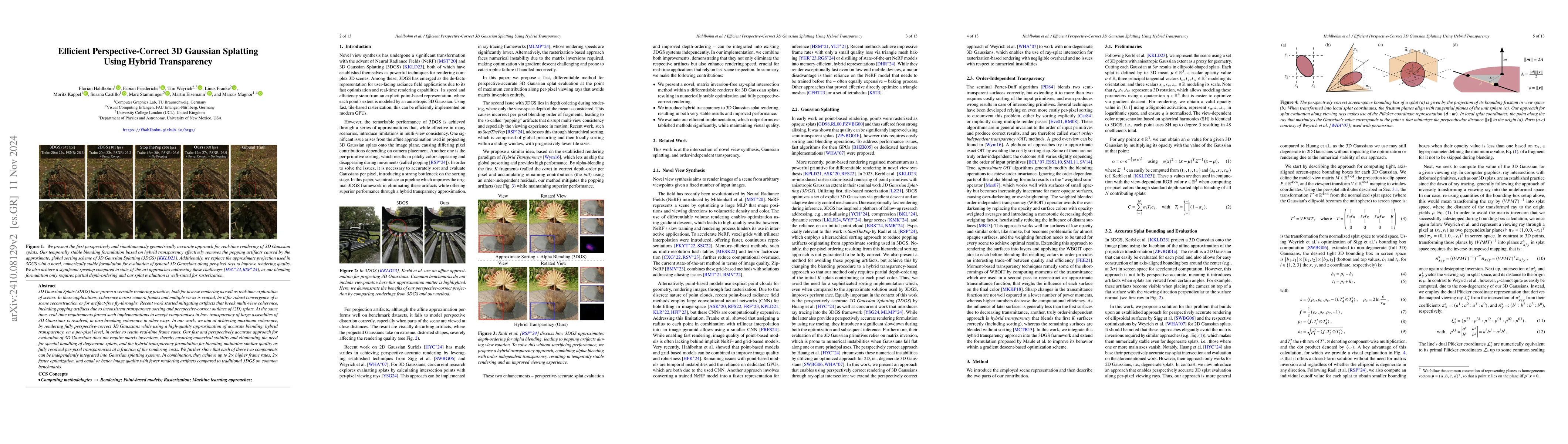 Thumbnail for Efficient Perspective-Correct 3D Gaussian Splatting Using Hybrid
  Transparency