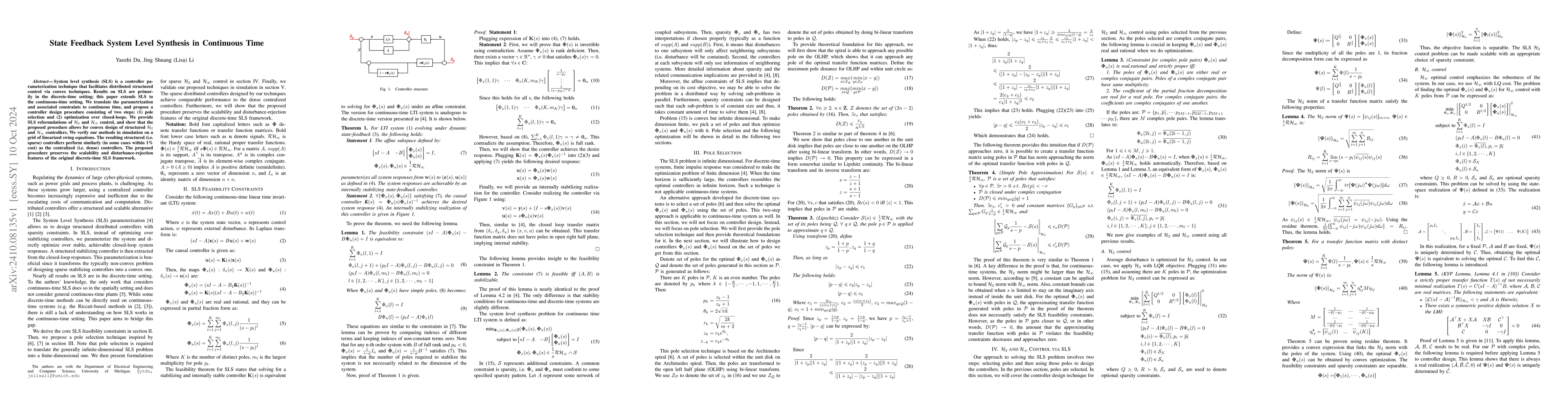 Thumbnail for State Feedback System Level Synthesis in Continuous Time