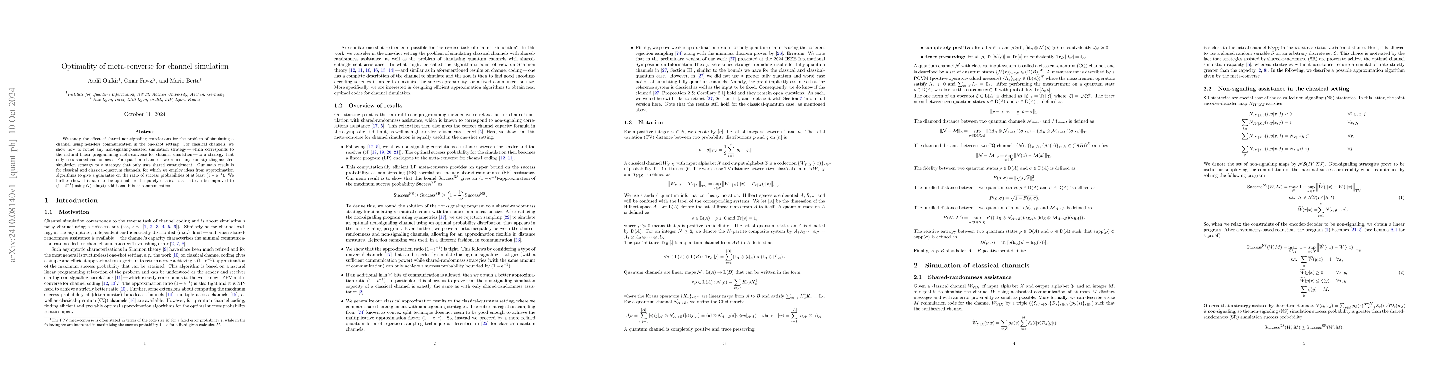 Thumbnail for Optimality of meta-converse for channel simulation