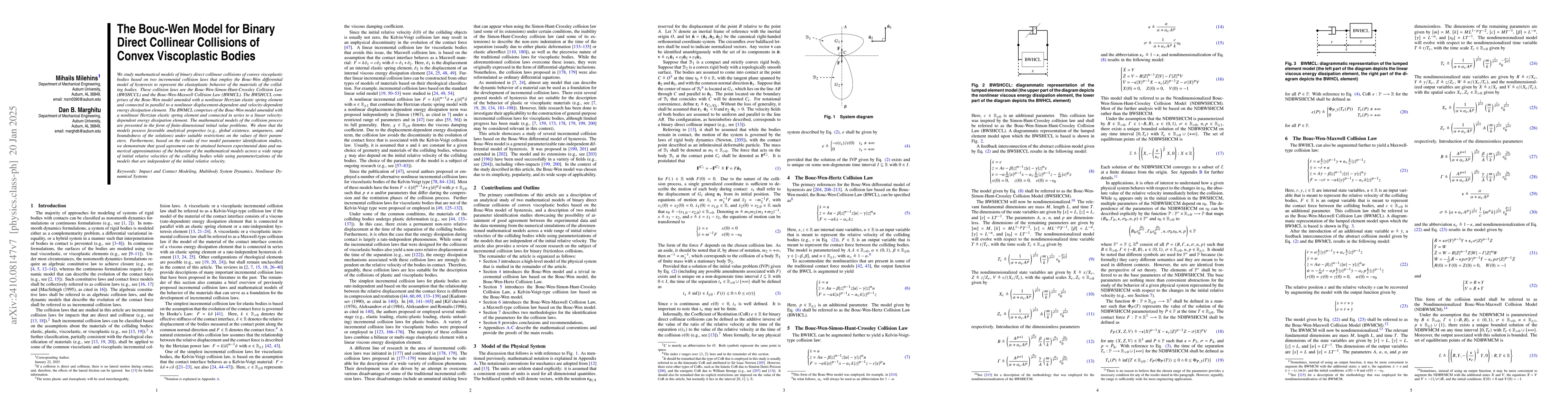 Thumbnail for The Bouc-Wen Model for Binary Direct Collinear Collisions of Convex
  Viscoplastic Bodies
