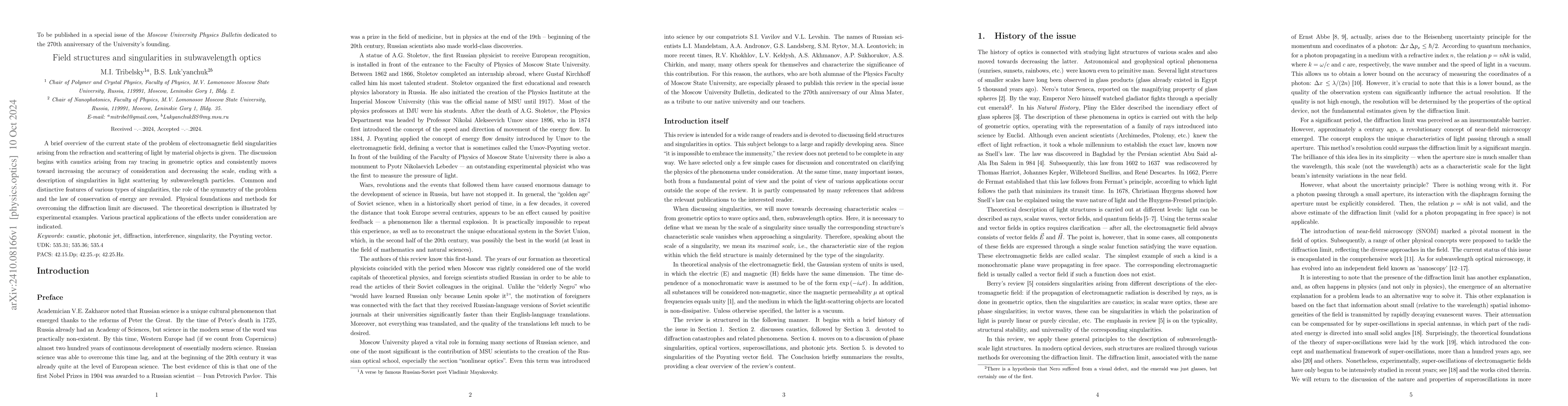 Thumbnail for Field structures and singularities in subwavelength optics