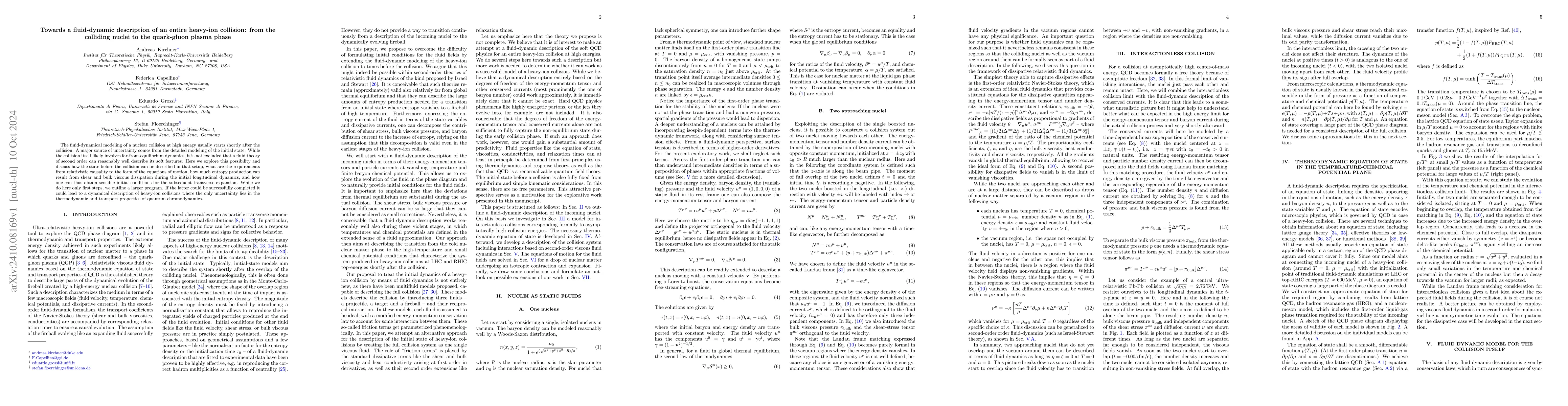 Thumbnail for Towards a fluid-dynamic description of an entire heavy-ion collision:
  from the colliding nuclei to the quark-gluon plasma phase