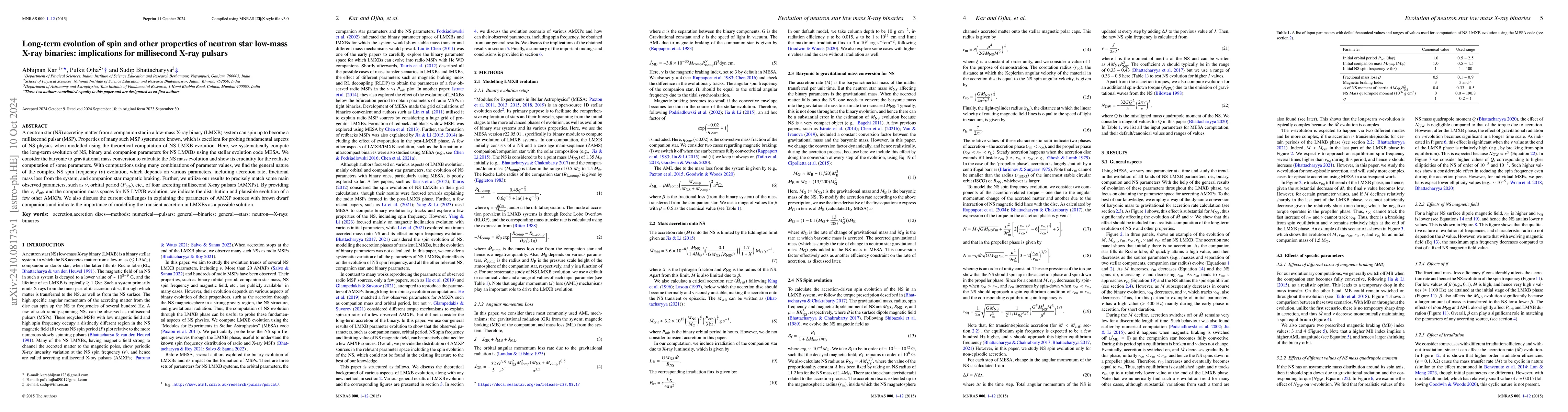 Thumbnail for Long-term evolution of spin and other properties of neutron star
  low-mass X-ray binaries: implications for millisecond X-ray pulsars
