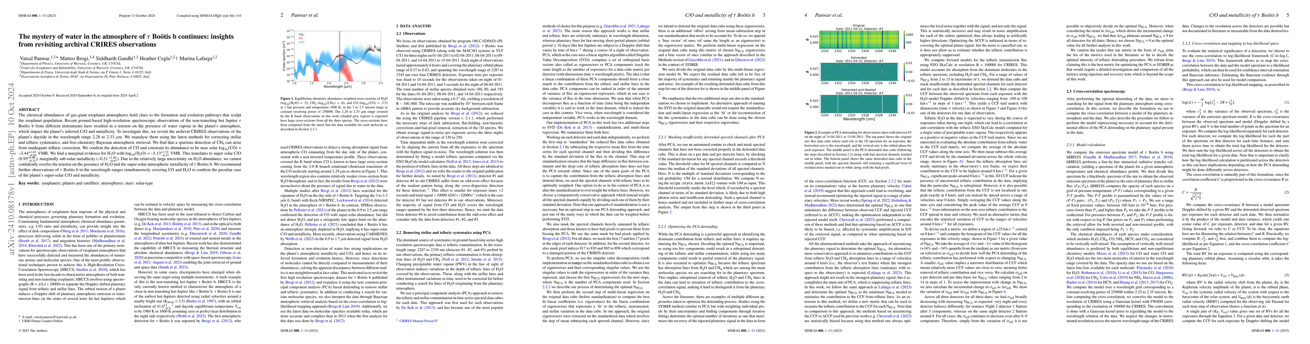 Thumbnail for The mystery of water in the atmosphere of $τ$ Boötis b continues:
  insights from revisiting archival CRIRES observations