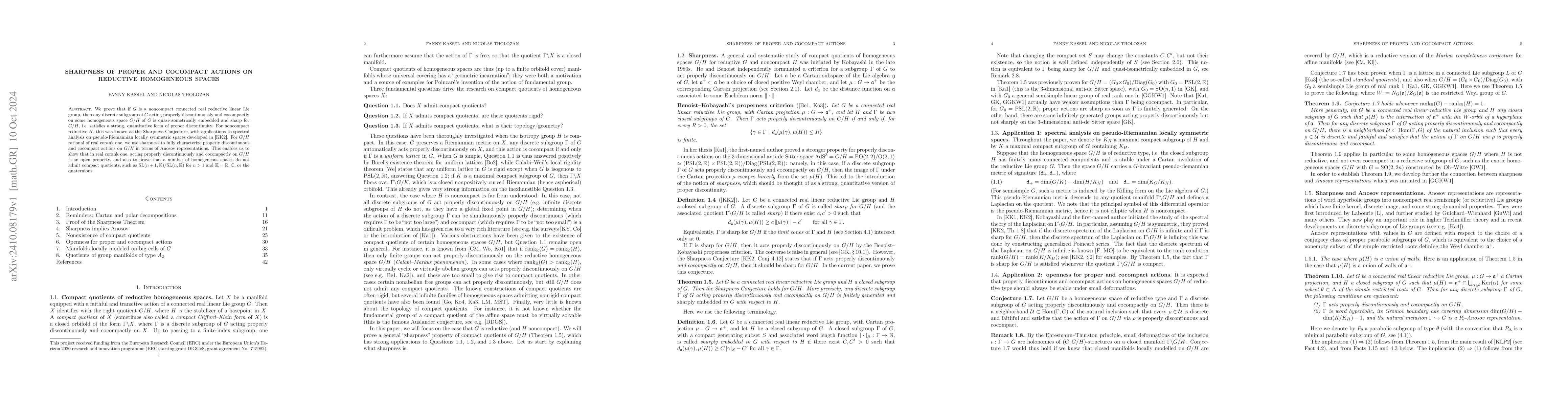 Thumbnail for Sharpness of proper and cocompact actions on reductive homogeneous
  spaces