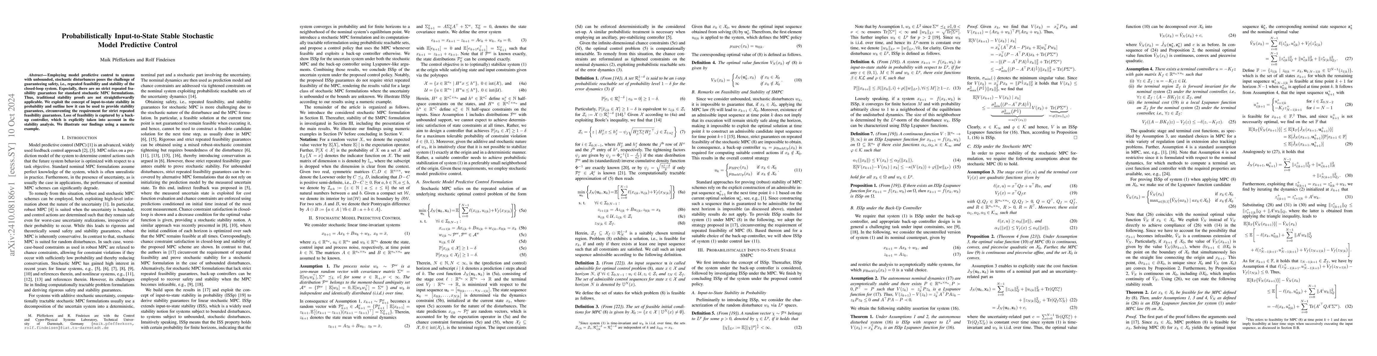 Thumbnail for Probabilistically Input-to-State Stable Stochastic Model Predictive
  Control