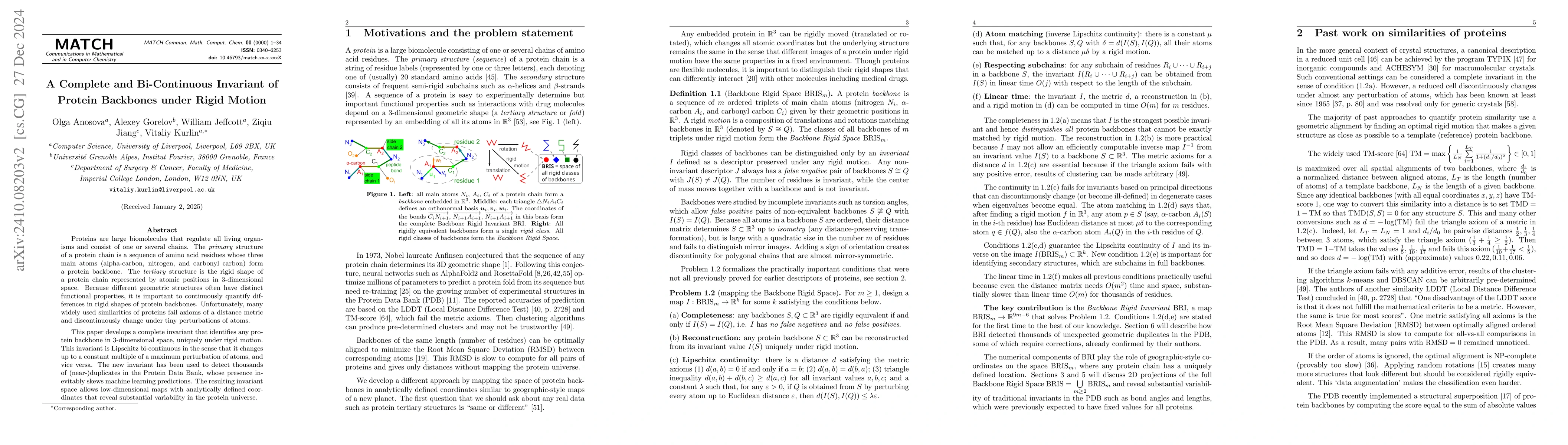 Thumbnail for Complete and bi-continuous invariant of protein backbones under rigid
  motion