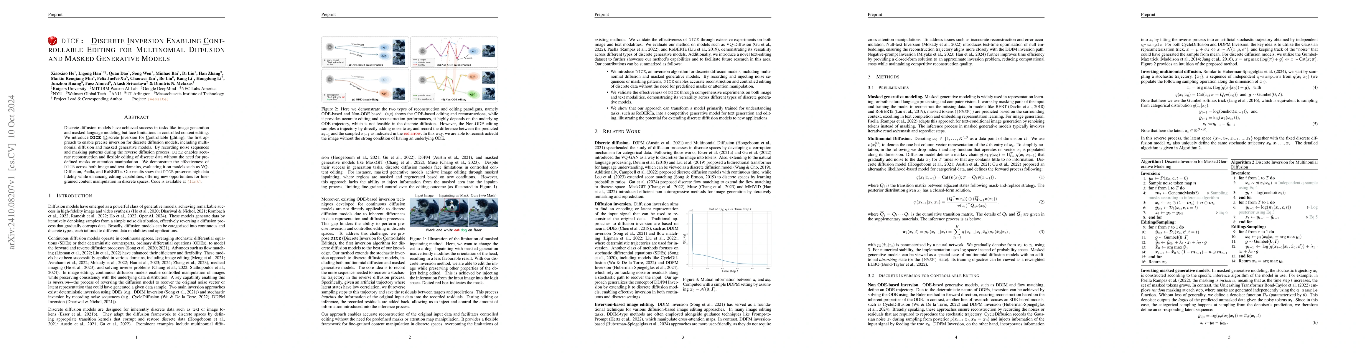 Thumbnail for DICE: Discrete Inversion Enabling Controllable Editing for Multinomial
  Diffusion and Masked Generative Models