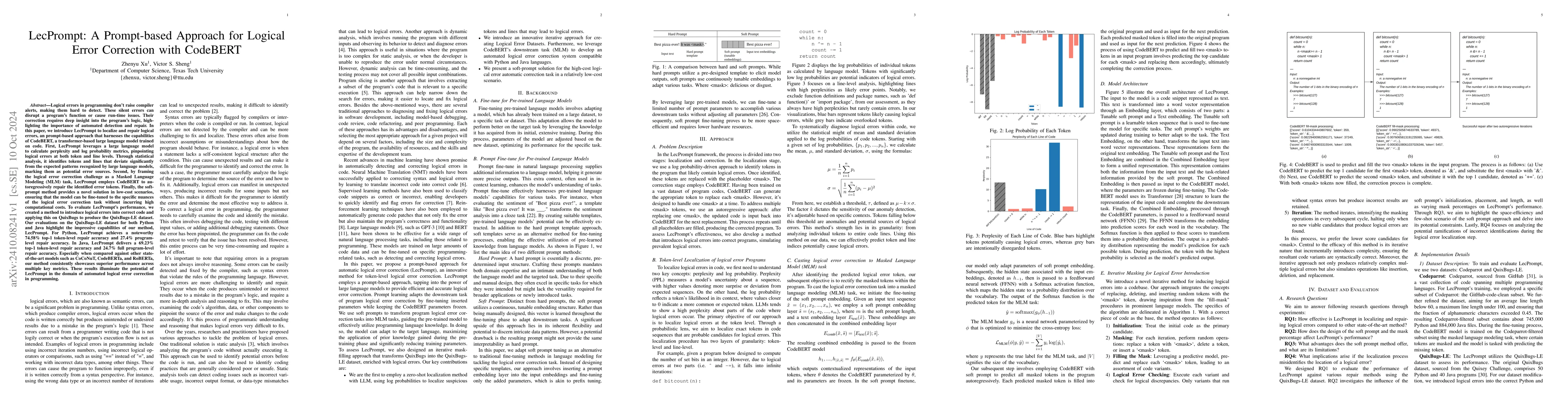 Thumbnail for LecPrompt: A Prompt-based Approach for Logical Error Correction with
  CodeBERT