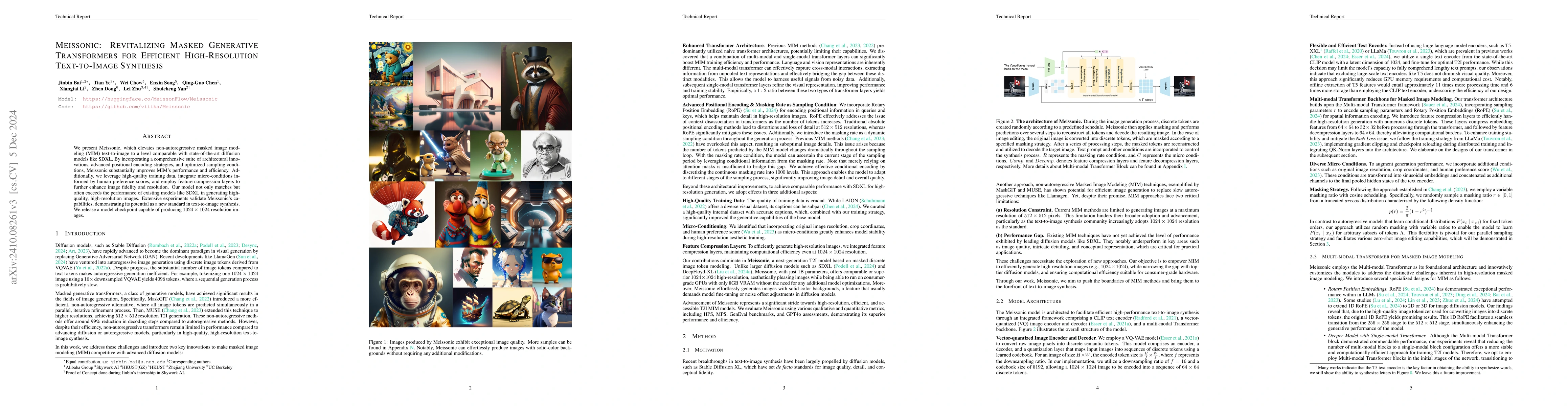 Thumbnail for Meissonic: Revitalizing Masked Generative Transformers for Efficient
  High-Resolution Text-to-Image Synthesis