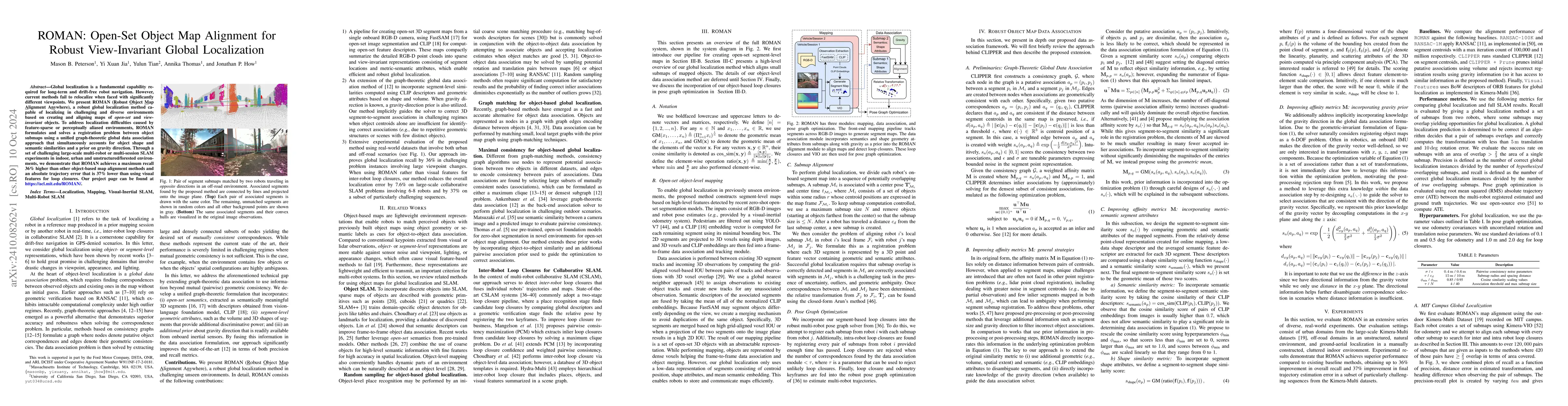 Thumbnail for ROMAN: Open-Set Object Map Alignment for Robust View-Invariant Global
  Localization