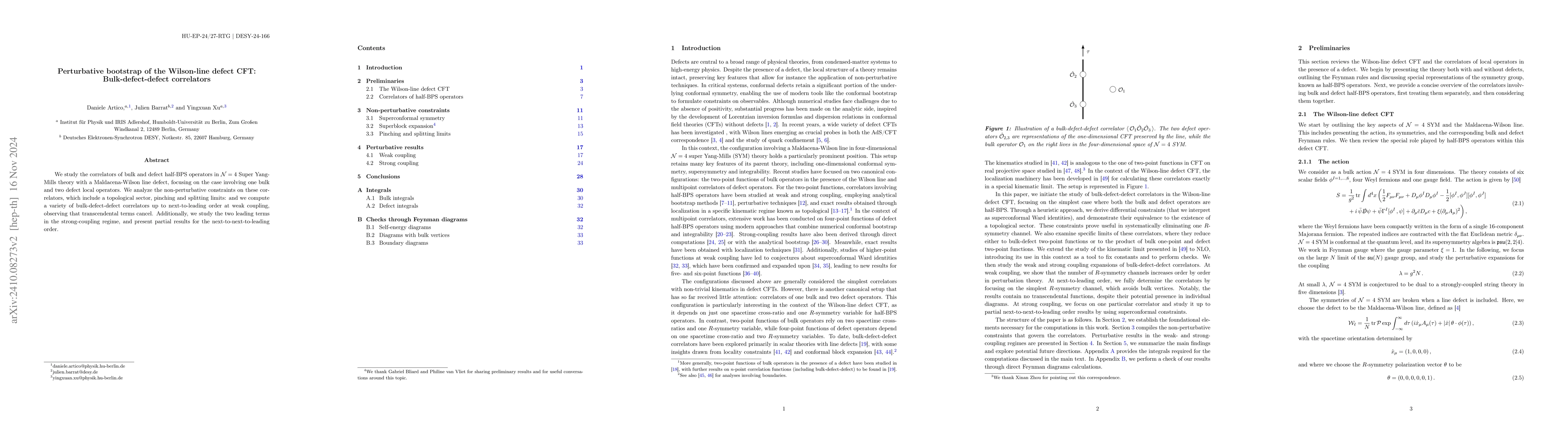 Thumbnail for Perturbative bootstrap of the Wilson-line defect CFT: Bulk-defect-defect
  correlators