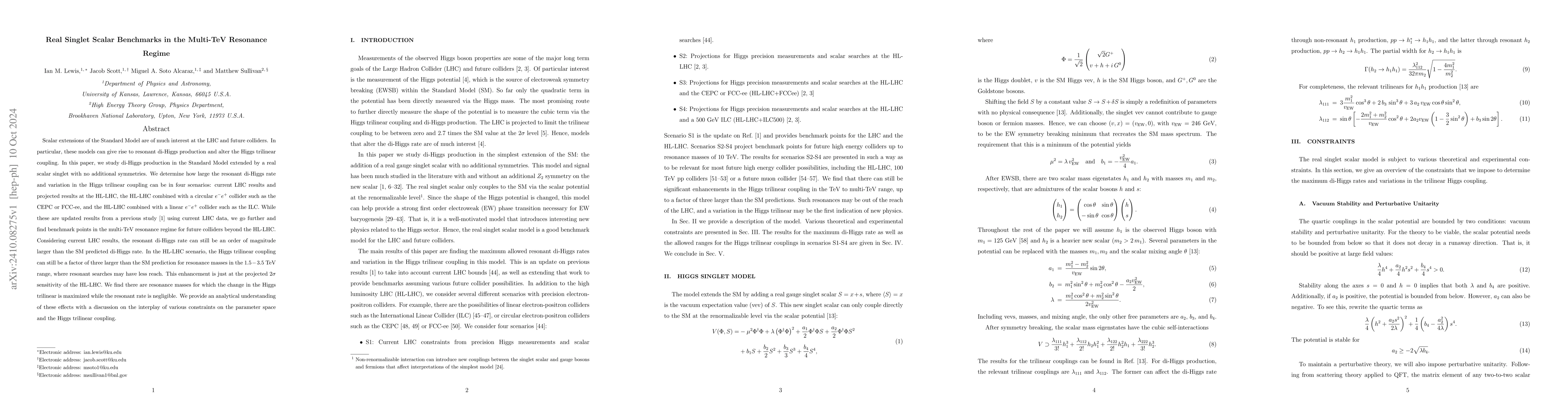 Thumbnail for Real Singlet Scalar Benchmarks in the Multi-TeV Resonance Regime