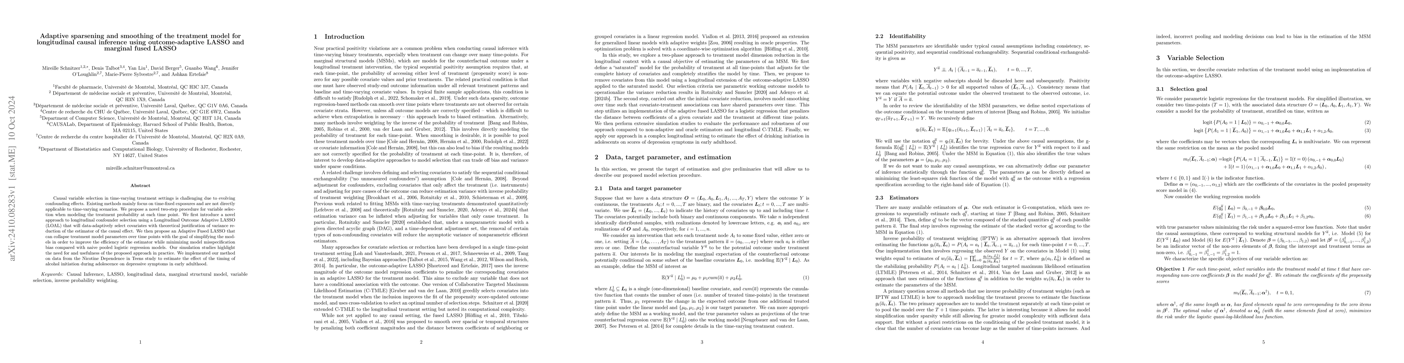 Thumbnail for Adaptive sparsening and smoothing of the treatment model for
  longitudinal causal inference using outcome-adaptive LASSO and marginal fused
  LASSO
