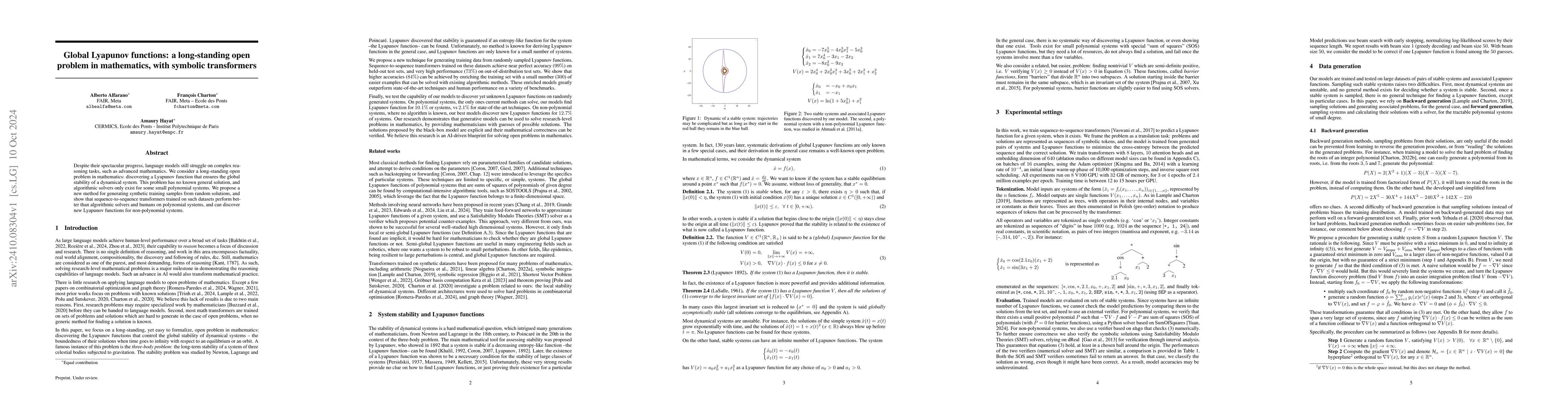 Thumbnail for Global Lyapunov functions: a long-standing open problem in mathematics,
  with symbolic transformers