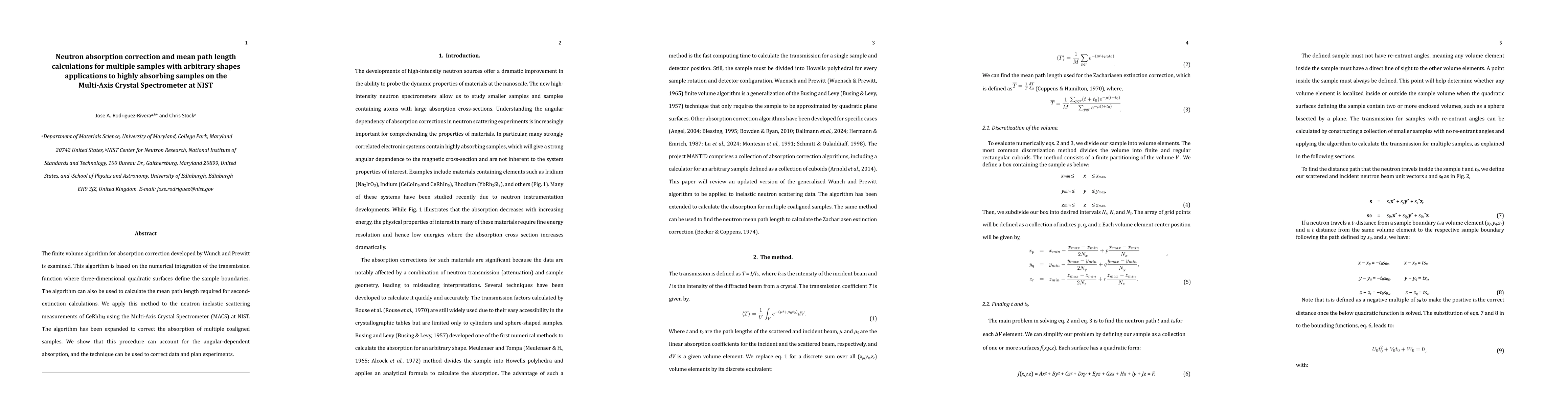 Thumbnail for Neutron absorption correction and mean path length calculations for
  multiple samples with arbitrary shapes -- applications to highly absorbing
  samples on the Multi-Axis Crystal Spectrometer at NIST