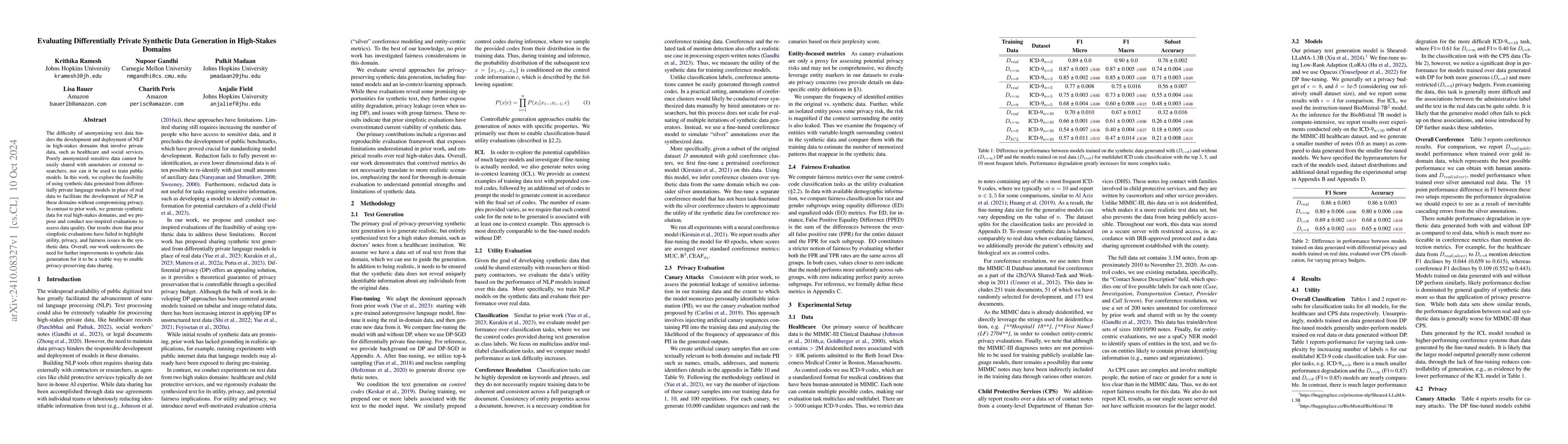 Thumbnail for Evaluating Differentially Private Synthetic Data Generation in
  High-Stakes Domains