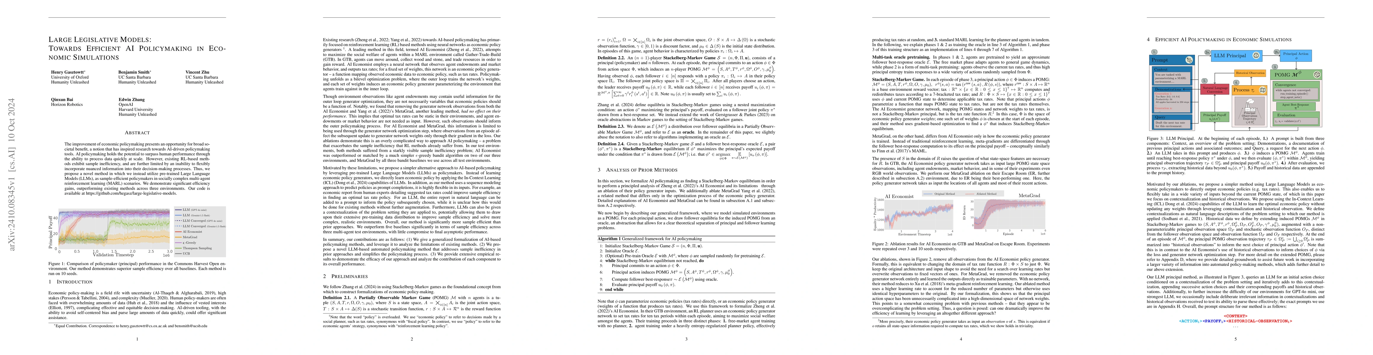 Thumbnail for Large Legislative Models: Towards Efficient AI Policymaking in Economic
  Simulations