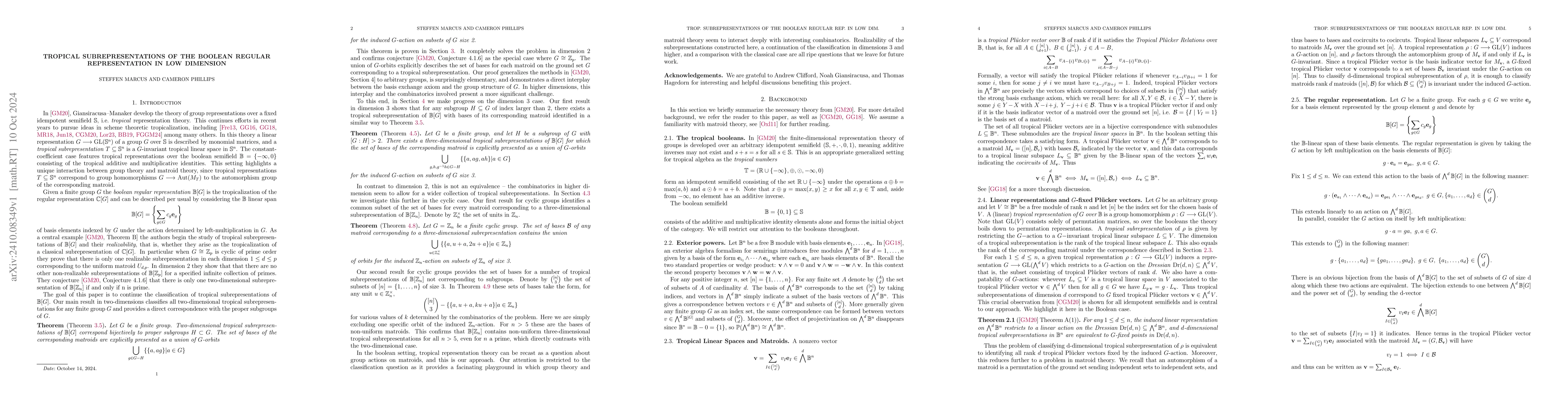 Thumbnail for Tropical subrepresentations of the boolean regular representation in low
  dimension