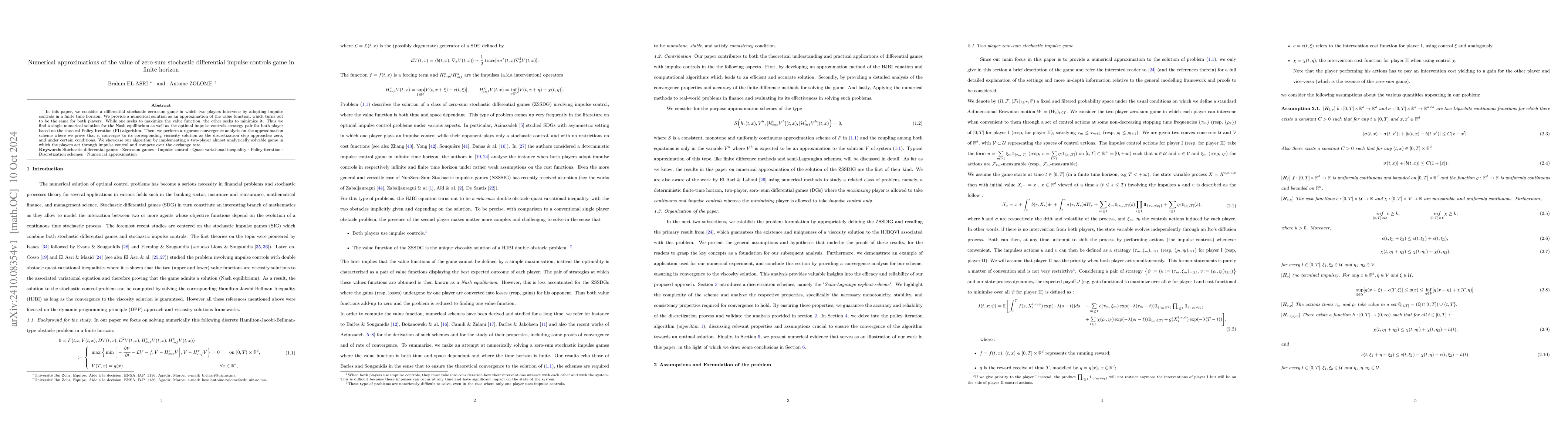 Thumbnail for Numerical approximations of the value of zero-sum stochastic
  differential impulse controls game in finite horizon
