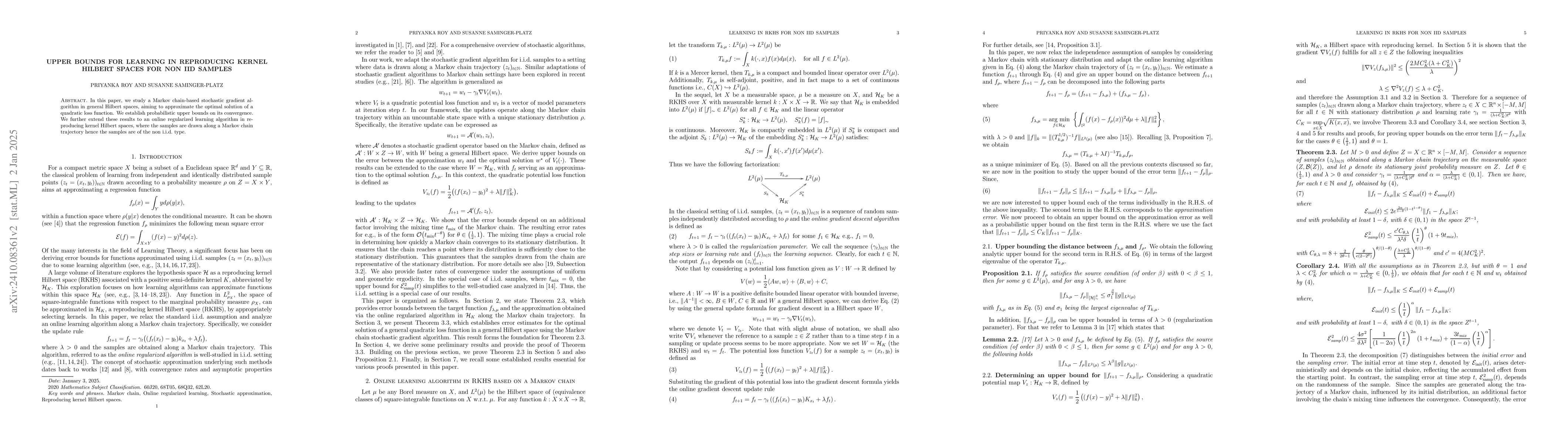 Thumbnail for Upper Bounds for Learning in Reproducing Kernel Hilbert Spaces for
  Orbits of an Iterated Function System