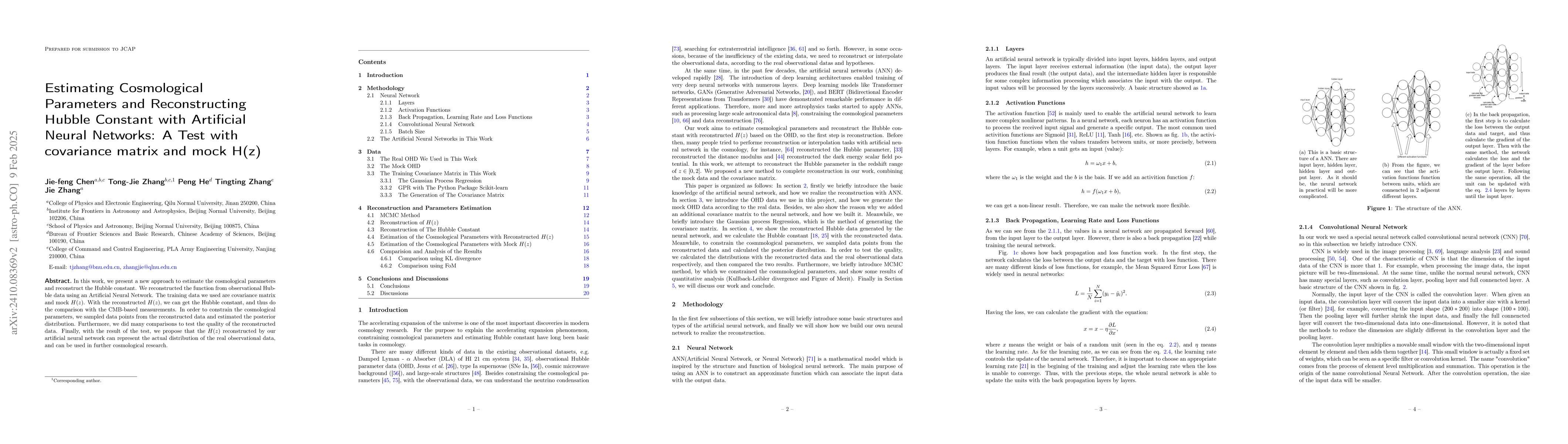 Thumbnail for Estimating Cosmological Parameters and Reconstructing Hubble Constant
  with Artificial Neural Networks: A Test with Reconstructed $H(z)$