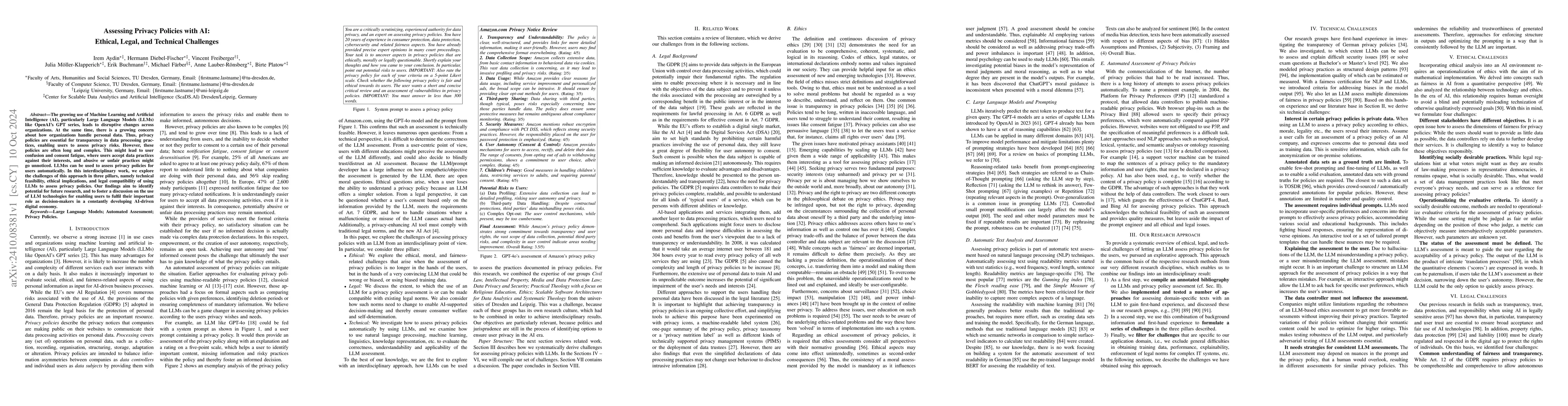 Thumbnail for Assessing Privacy Policies with AI: Ethical, Legal, and Technical
  Challenges
