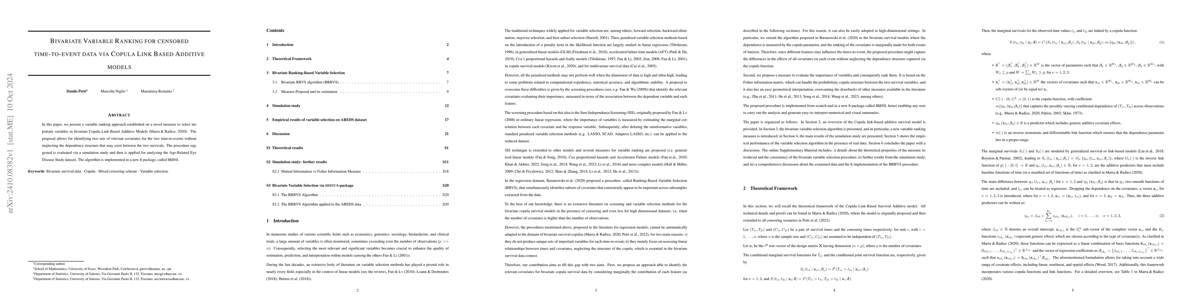 Thumbnail for Bivariate Variable Ranking for censored time-to-event data via Copula
  Link Based Additive models