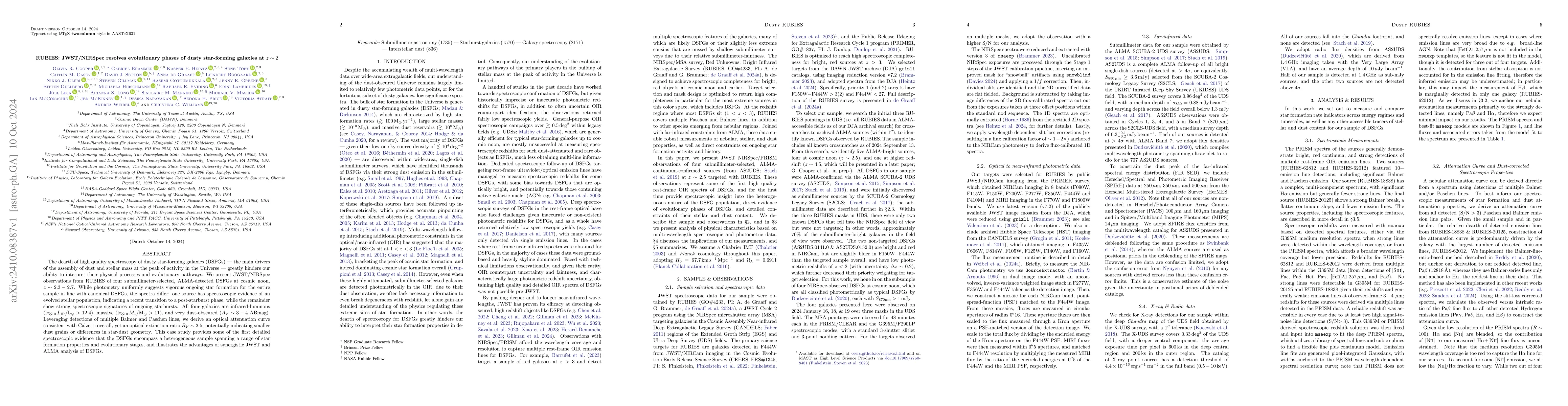 Thumbnail for RUBIES: JWST/NIRSpec resolves evolutionary phases of dusty star-forming
  galaxies at $z\sim2$