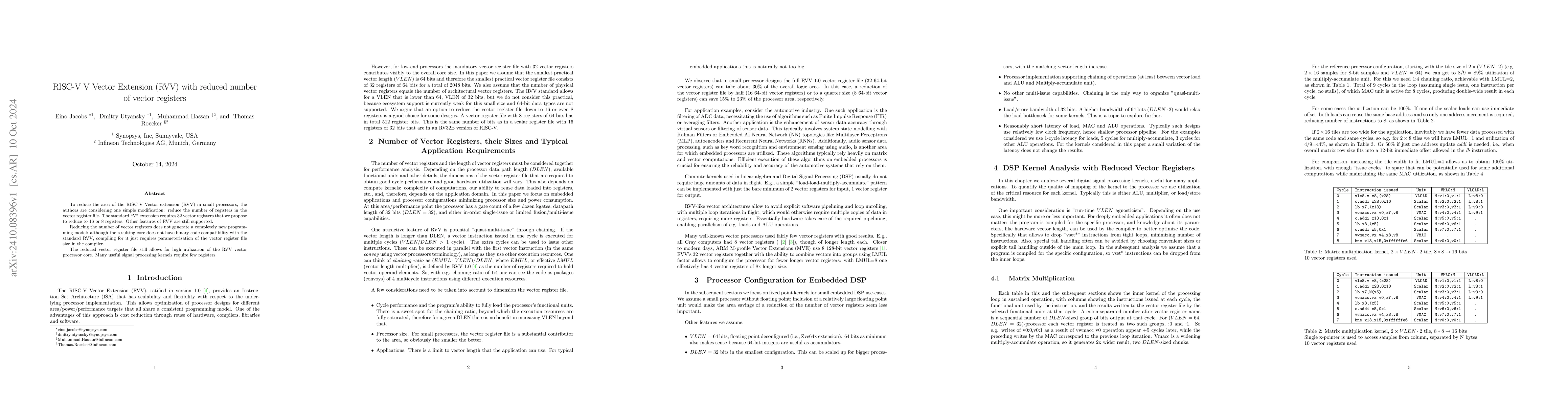 Thumbnail for RISC-V V Vector Extension (RVV) with reduced number of vector registers