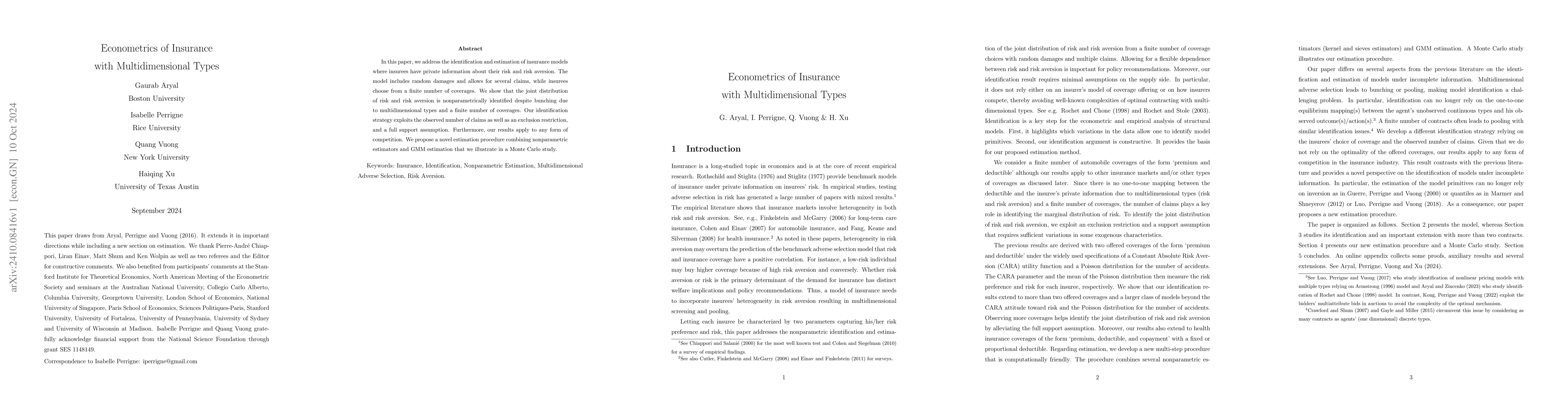 Thumbnail for Econometrics of Insurance with Multidimensional Types