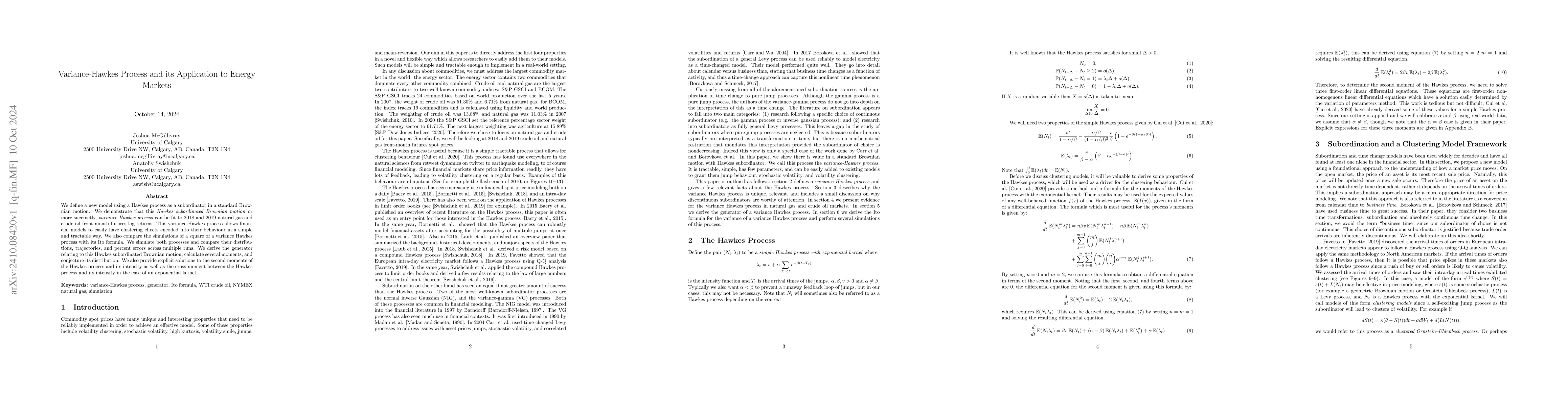 Thumbnail for Variance-Hawkes Process and its Application to Energy Markets
