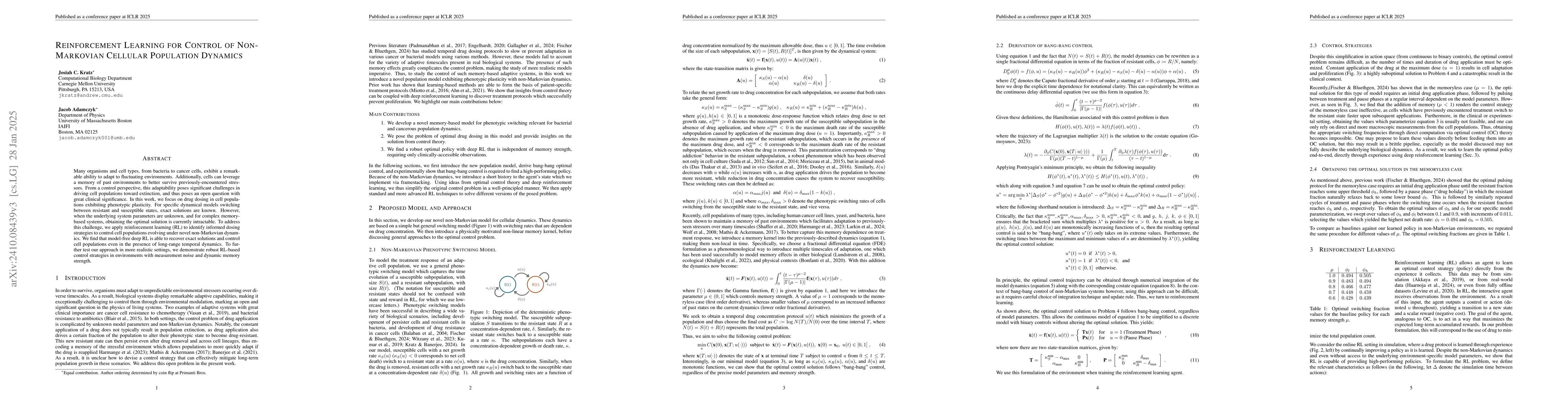 Thumbnail for Reinforcement Learning for Control of Non-Markovian Cellular Population
  Dynamics
