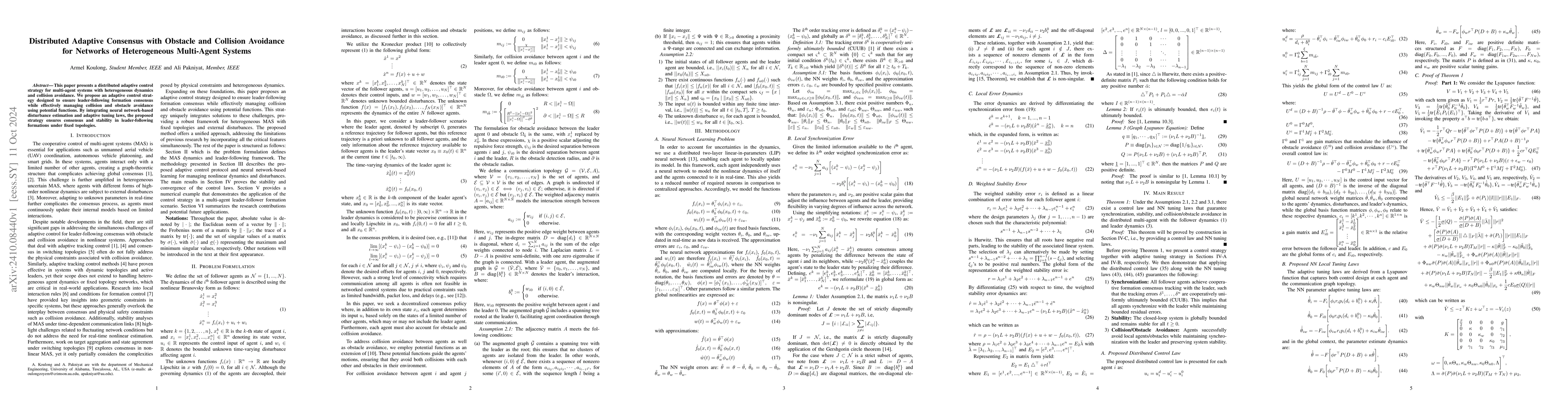 Thumbnail for Distributed Adaptive Consensus with Obstacle and Collision Avoidance for
  Networks of Heterogeneous Multi-Agent Systems