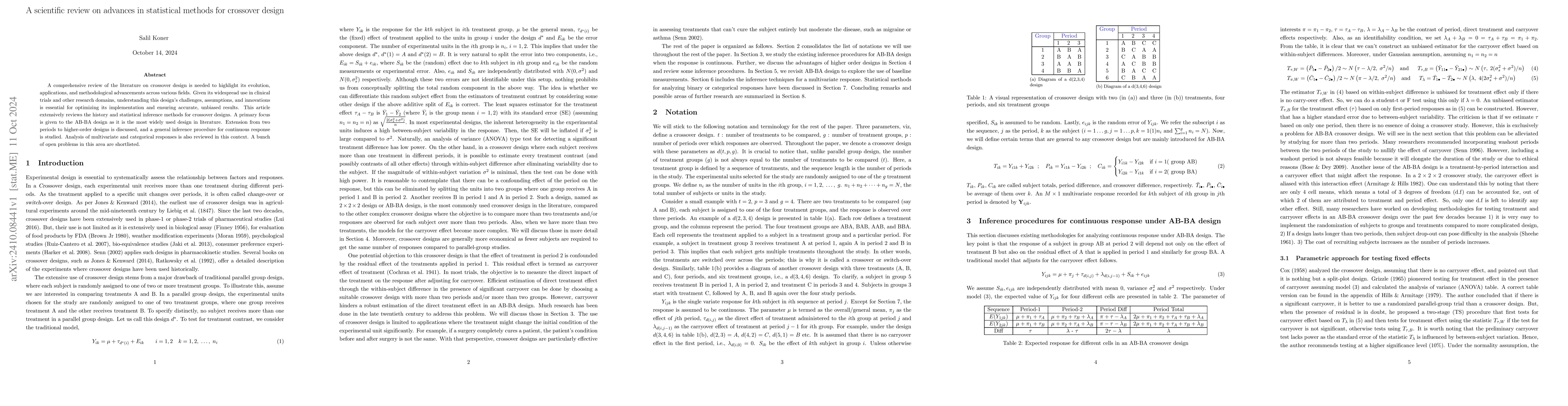 Thumbnail for A scientific review on advances in statistical methods for crossover
  design
