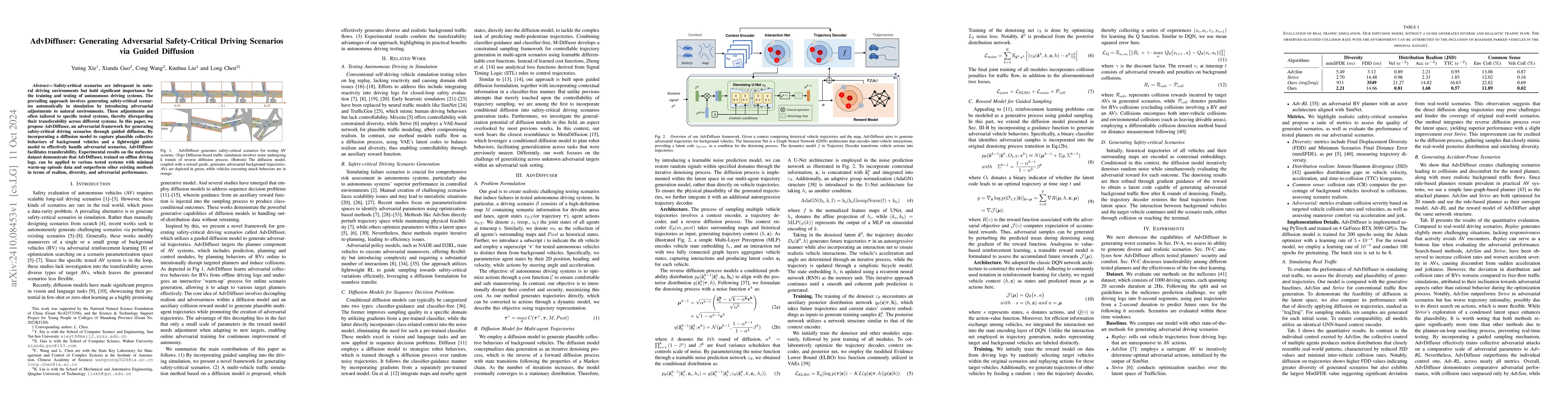 Thumbnail for AdvDiffuser: Generating Adversarial Safety-Critical Driving Scenarios
  via Guided Diffusion