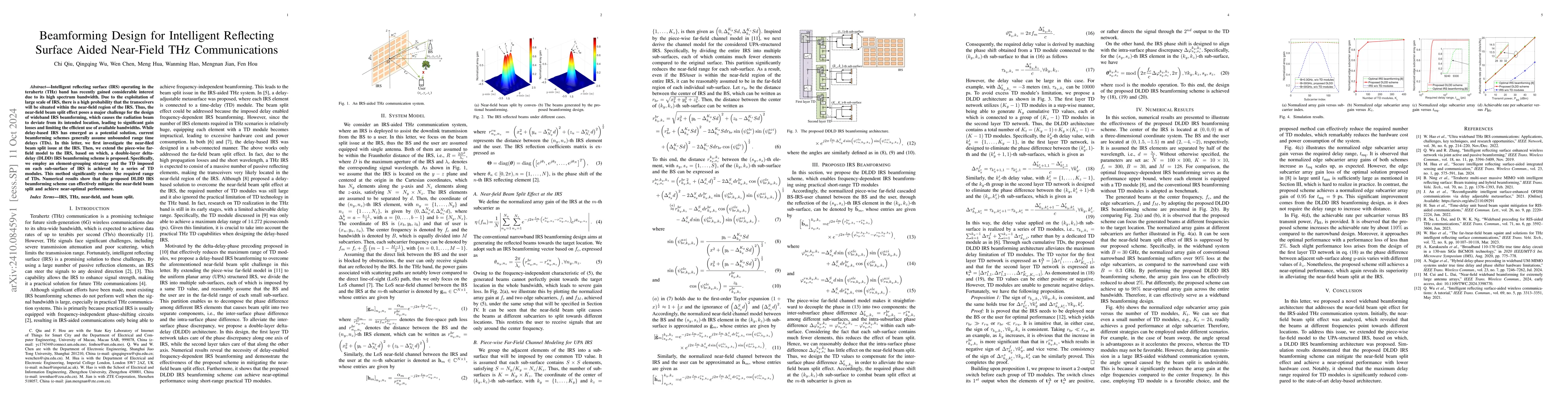 Thumbnail for Beamforming Design for Intelligent Reffecting Surface Aided Near-Field
  THz Communications