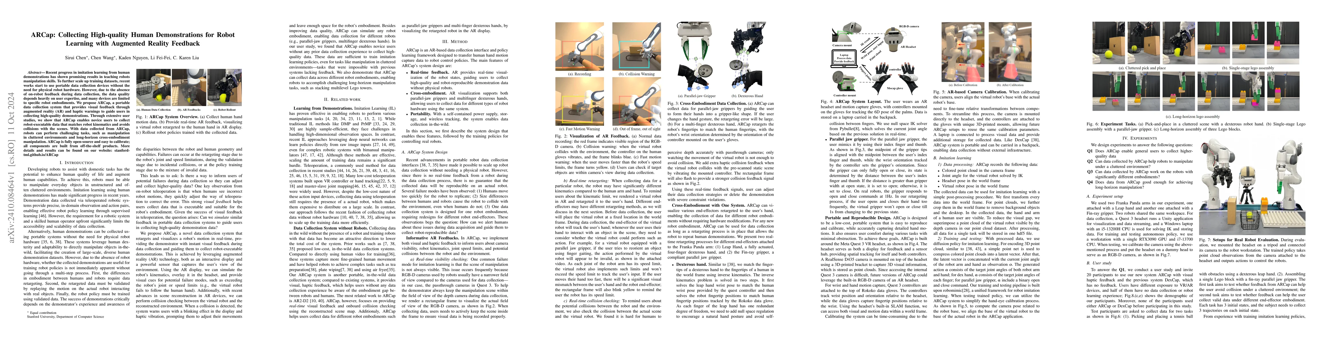 Thumbnail for ARCap: Collecting High-quality Human Demonstrations for Robot Learning
  with Augmented Reality Feedback