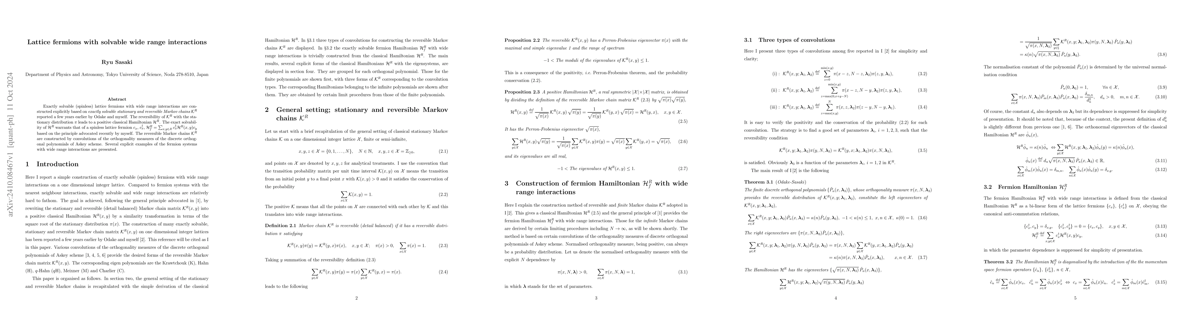 Thumbnail for Lattice fermions with solvable wide range interactions