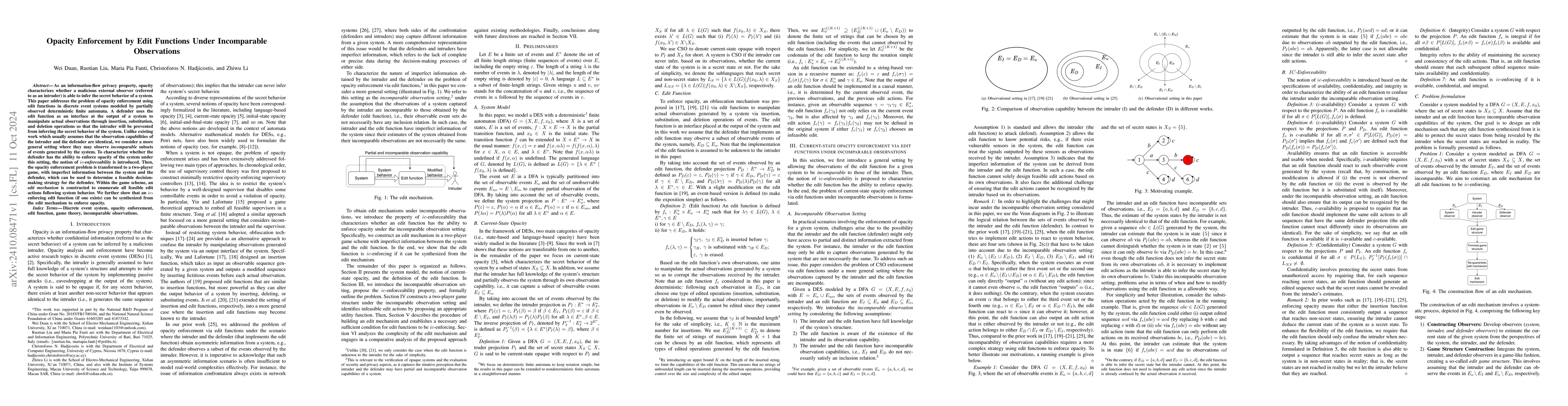 Thumbnail for Opacity Enforcement by Edit Functions Under Incomparable Observations