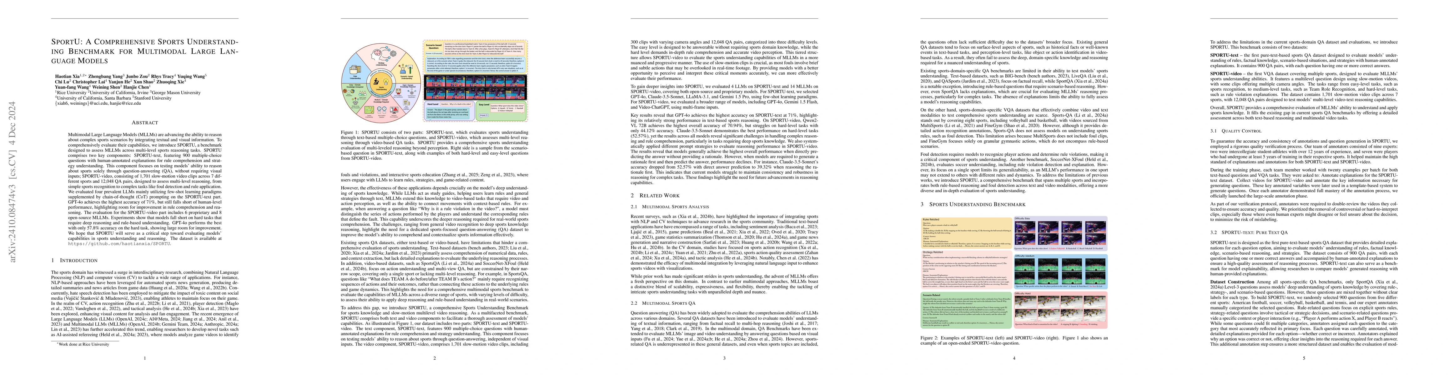 Thumbnail for SPORTU: A Comprehensive Sports Understanding Benchmark for Multimodal
  Large Language Models