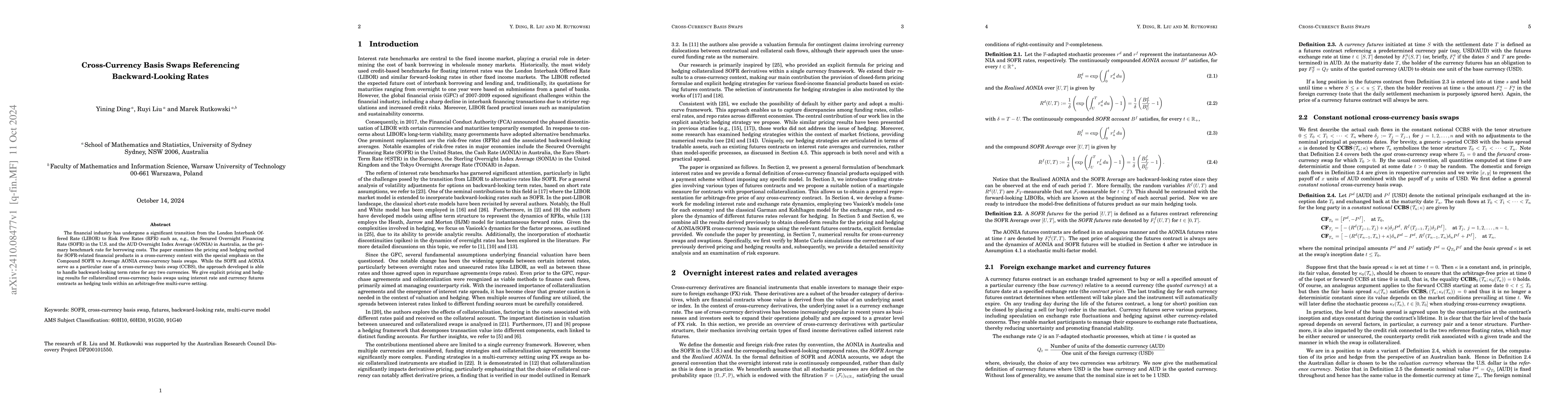 Thumbnail for Cross-Currency Basis Swaps Referencing Backward-Looking Rates