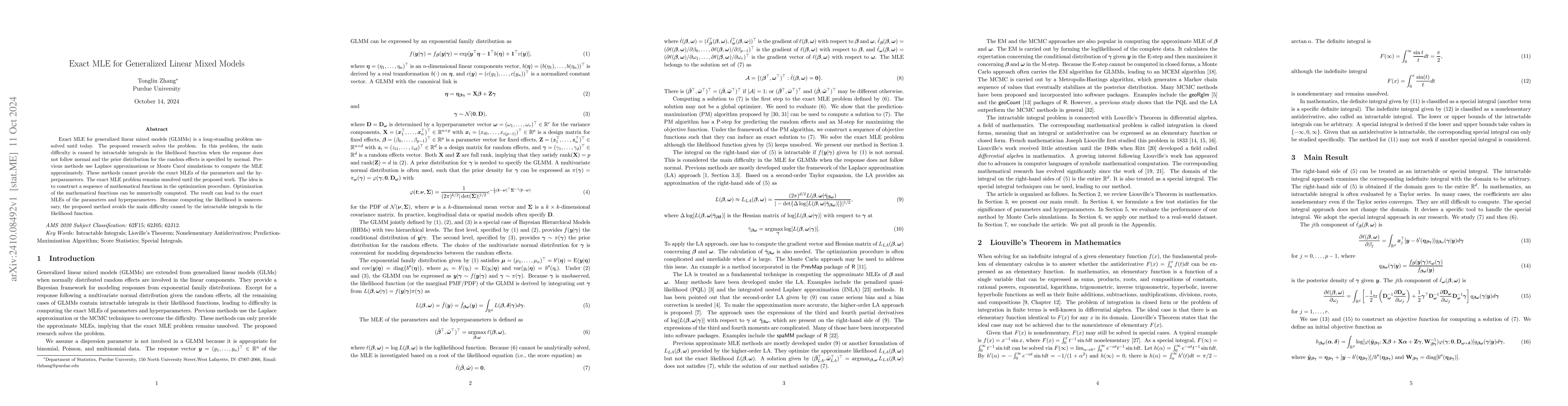 Thumbnail for Exact MLE for Generalized Linear Mixed Models