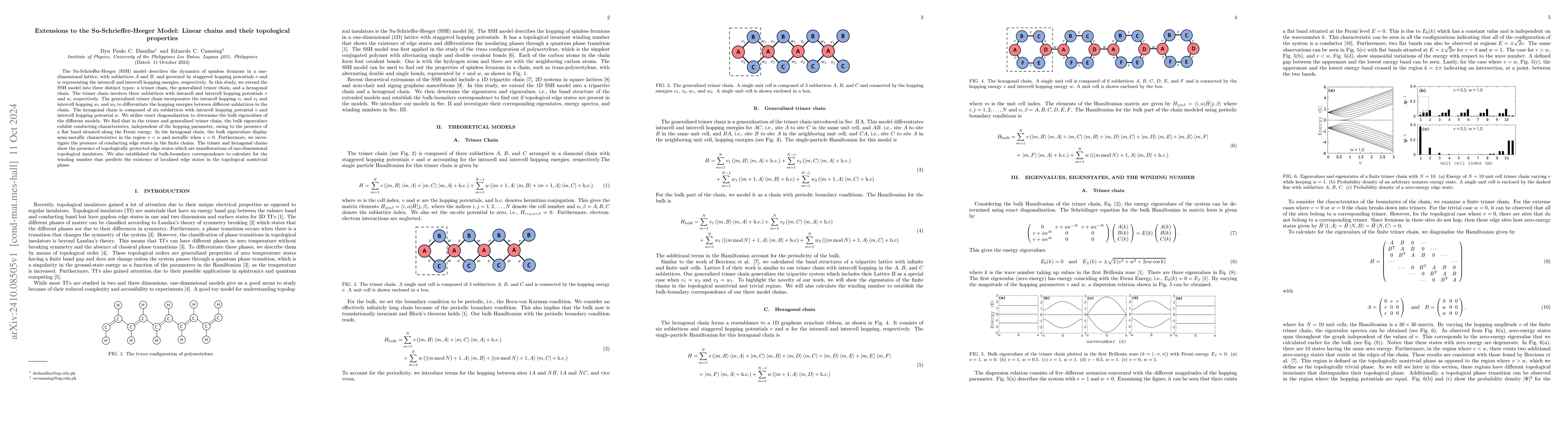 Thumbnail for Extensions to the Su-Schrieffer-Heeger Model: Linear chains and their
  topological properties
