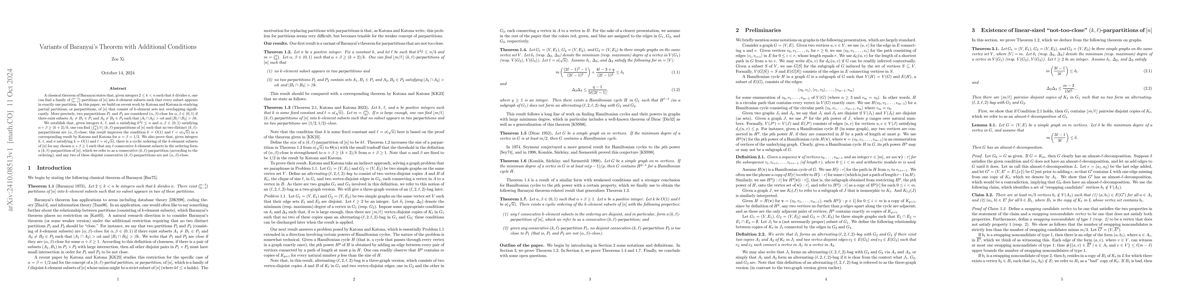 Thumbnail for Variants of Baranyai's Theorem with Additional Conditions