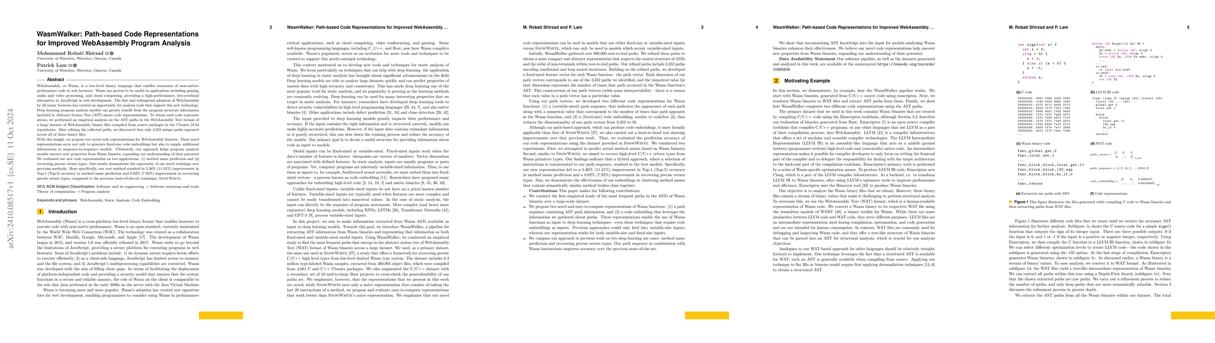 Thumbnail for WasmWalker: Path-based Code Representations for Improved WebAssembly
  Program Analysis