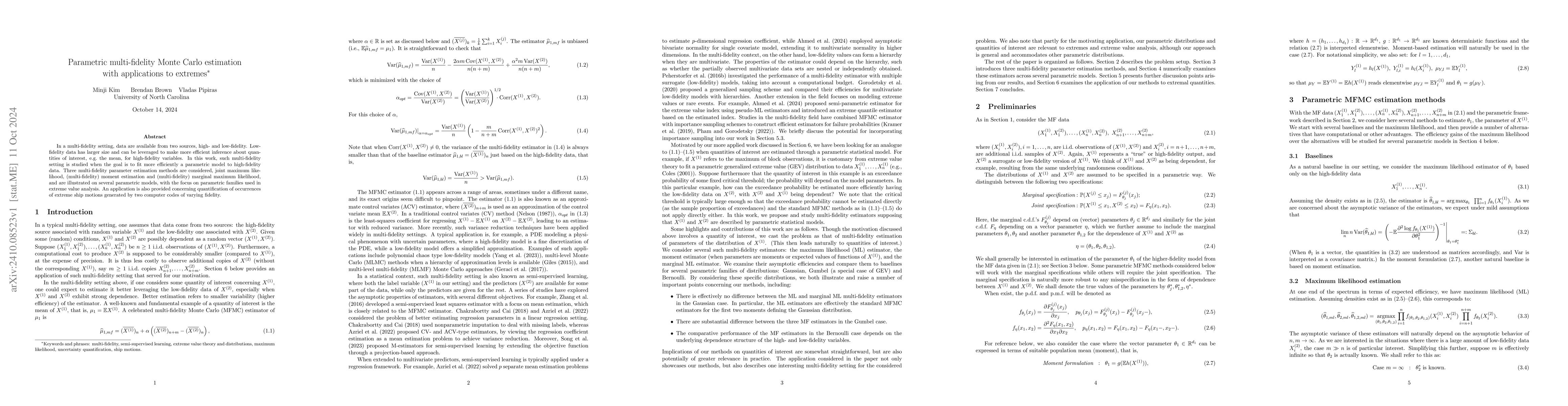 Thumbnail for Parametric multi-fidelity Monte Carlo estimation with applications to
  extremes