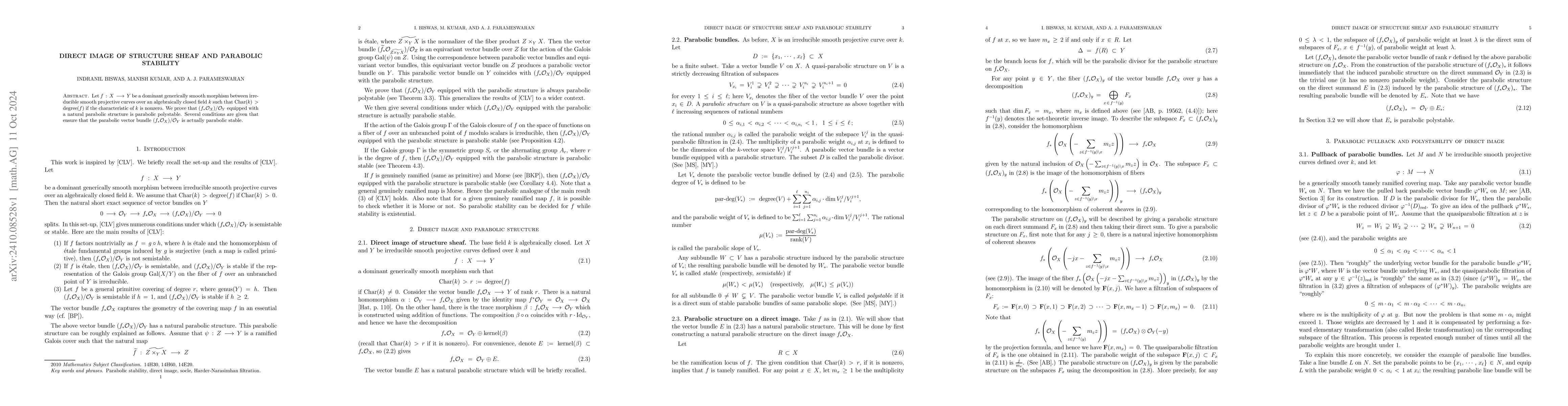 Thumbnail for Direct image of structure sheaf and parabolic stability